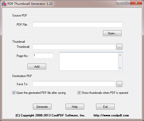 PDF Thumbnail Generator screen shot