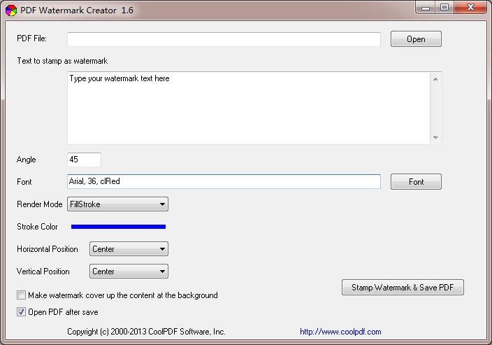PDF Watermark Creator screen shot