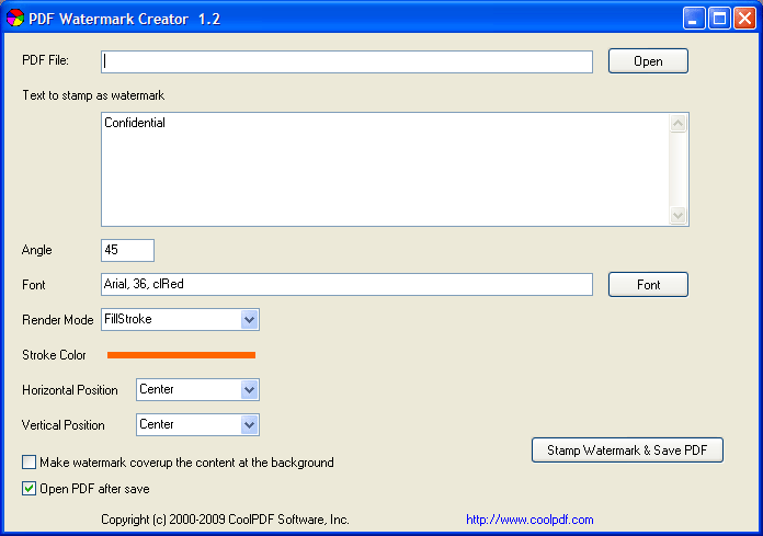 Screenshot of PDF Watermark Creator