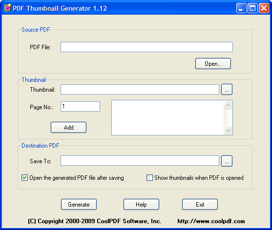 Click to view PDF Thumbnail Generator 1.12 screenshot