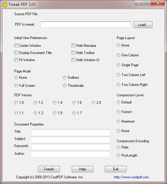 Tweak the initial view of PDF document and compress PDF file.