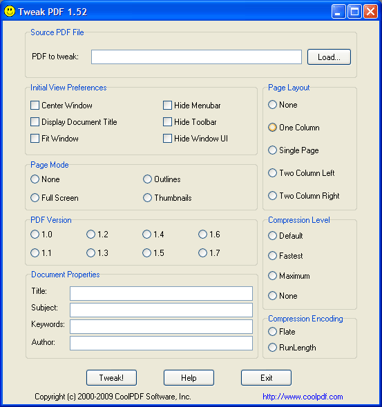 Click to view Tweak PDF 1.52 screenshot